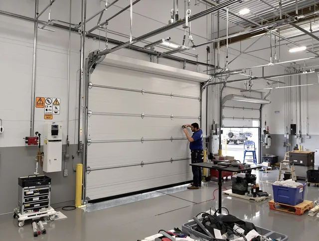 Commercial garage door repair being performed by Berlin Garage Door Repair expert in Berlin