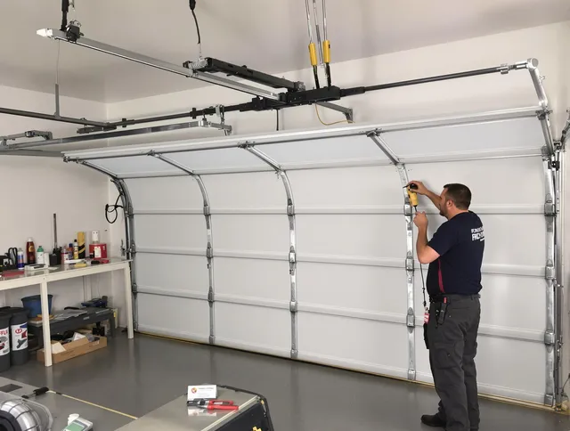 Berlin Garage Door Repair certified technician performing overhead door system repair in Berlin