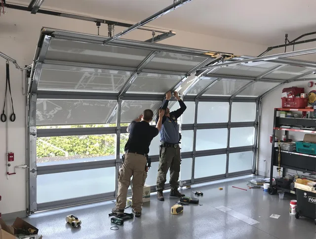 Berlin Garage Door Repair expert performing precise panel replacement on Berlin garage door